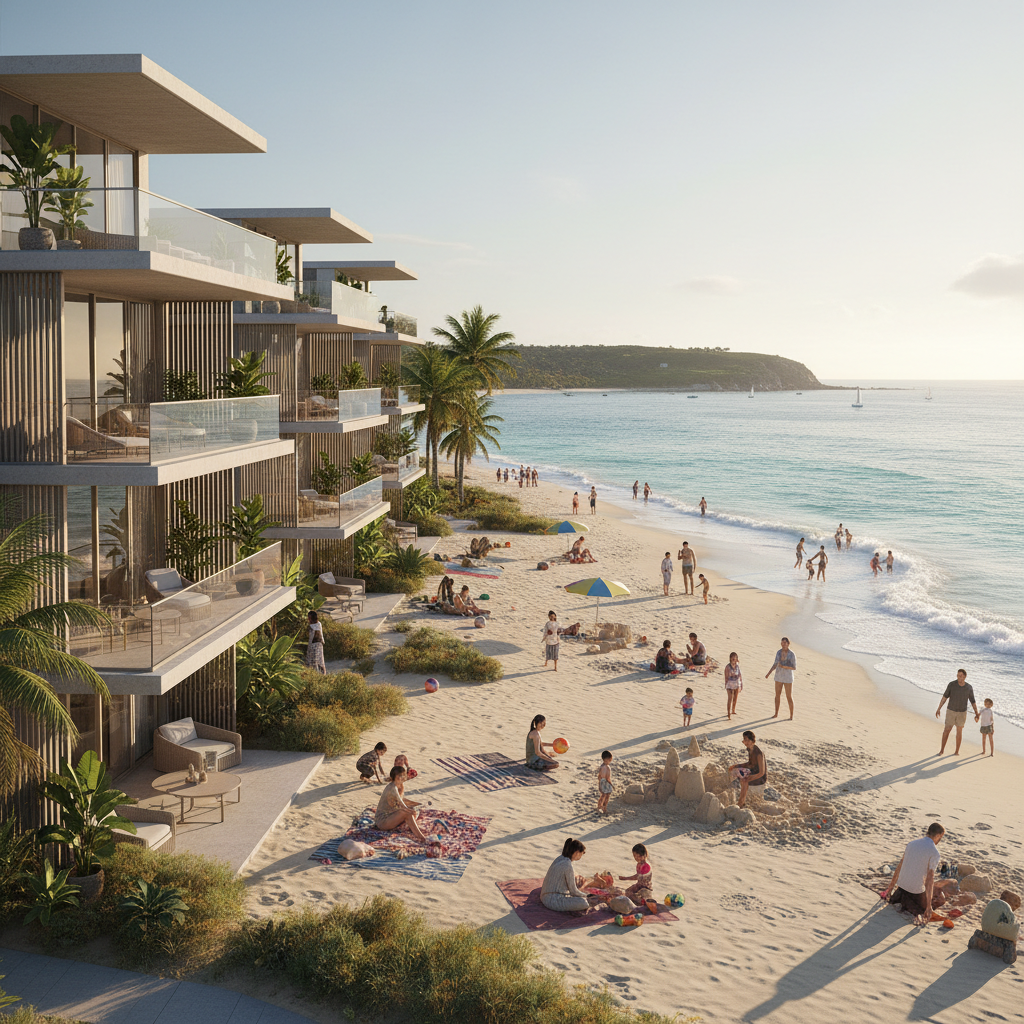 Family enjoying modern beachside accommodation