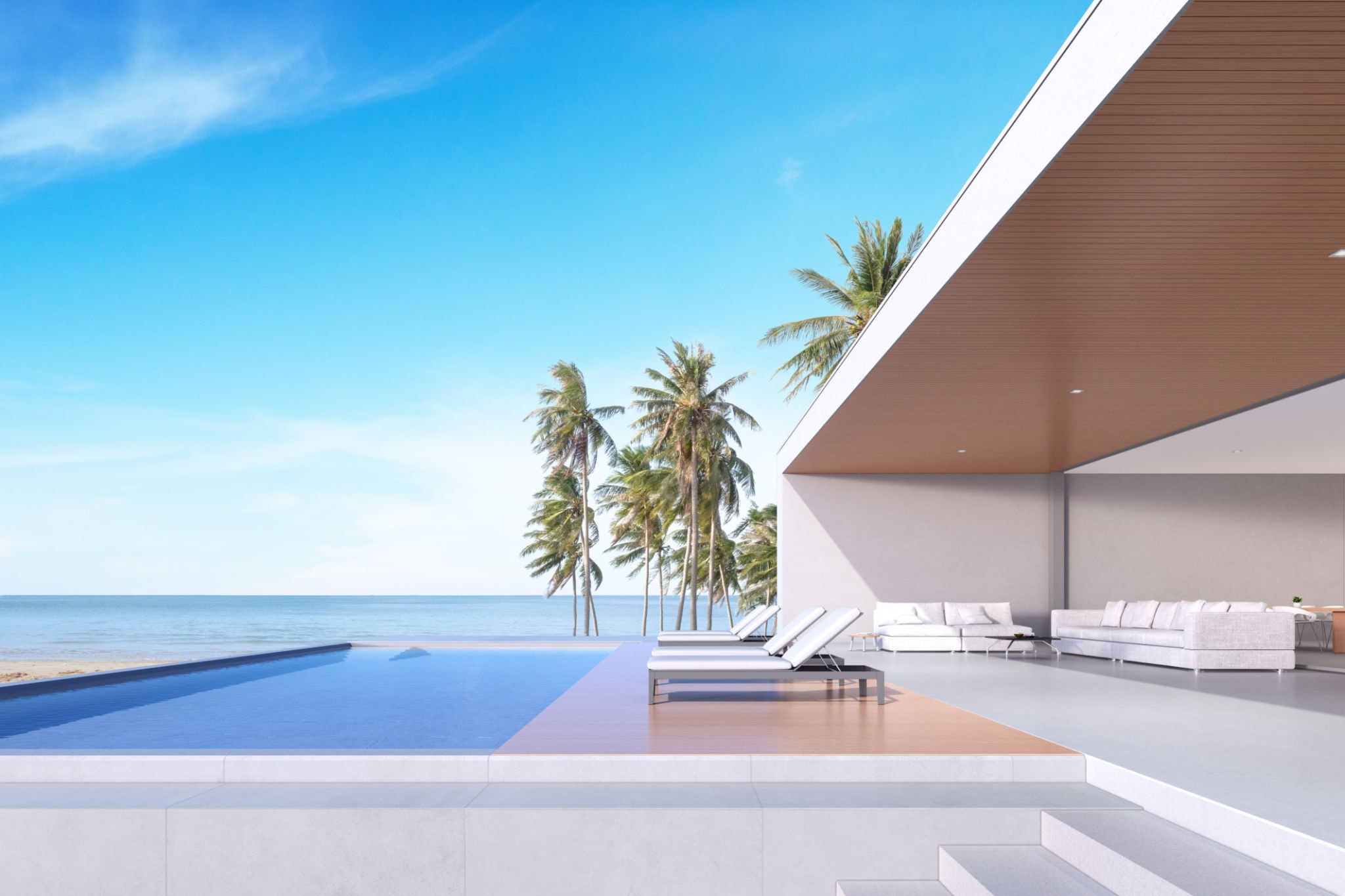 Modern beachfront villa with infinity pool and ocean view