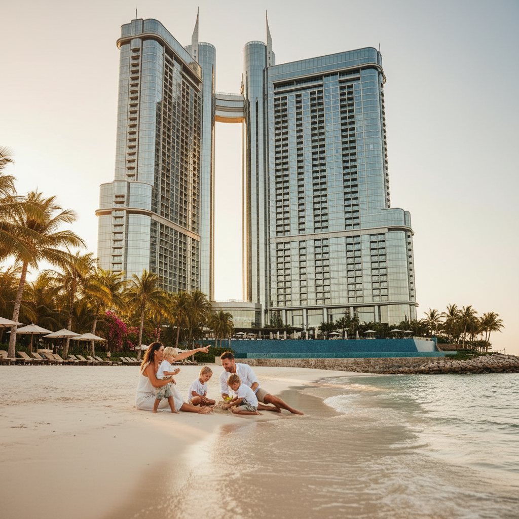 Family-friendly beach resort with pool and waterfront views